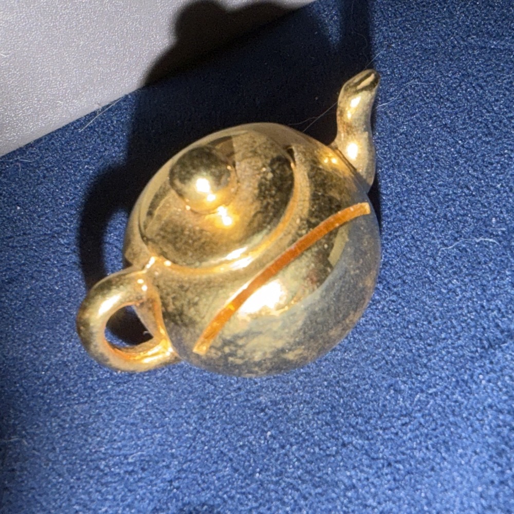 Vintage Golden Miniature Teapot Card Holder Paperweight 1.5x1x1"